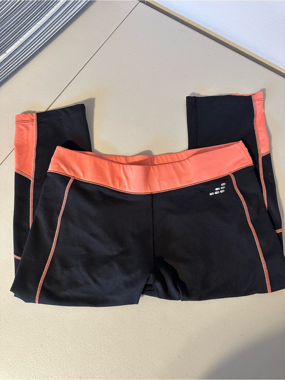 bcg Black Leggings with Coral Waistband and Trim